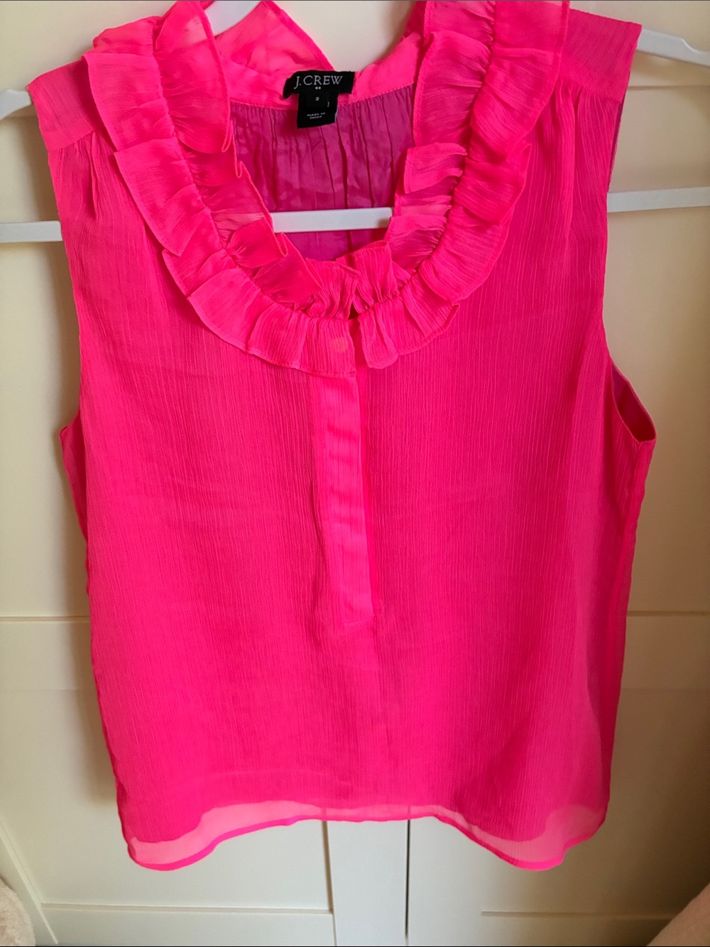 J. Crew Hot Pink Ruffle-Neck Sleeveless Camisole